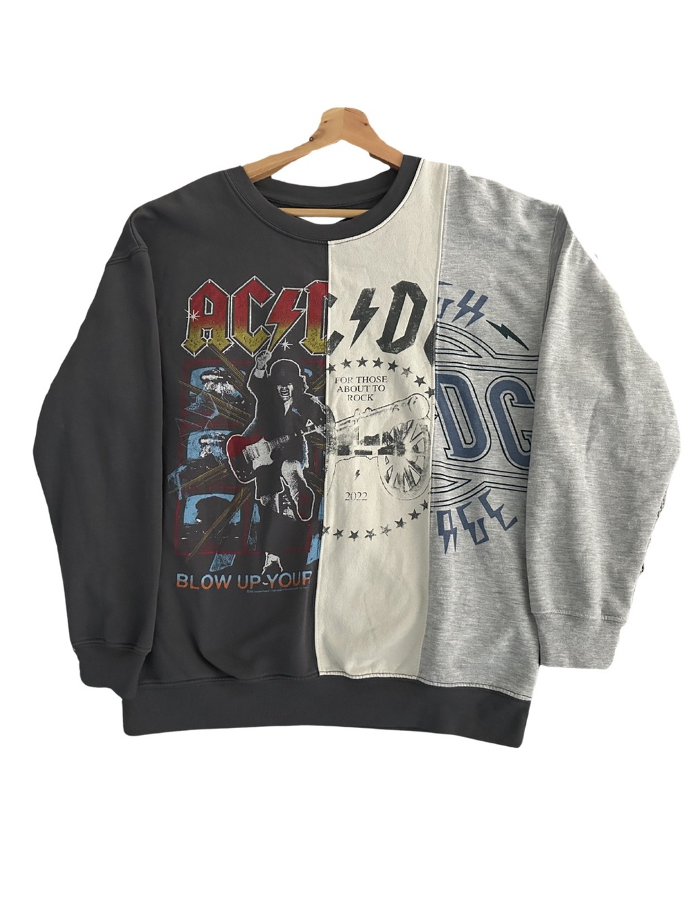 AC/DC Patchwork Colorblock Graphic Crewneck Sweatshirt Official Licensed